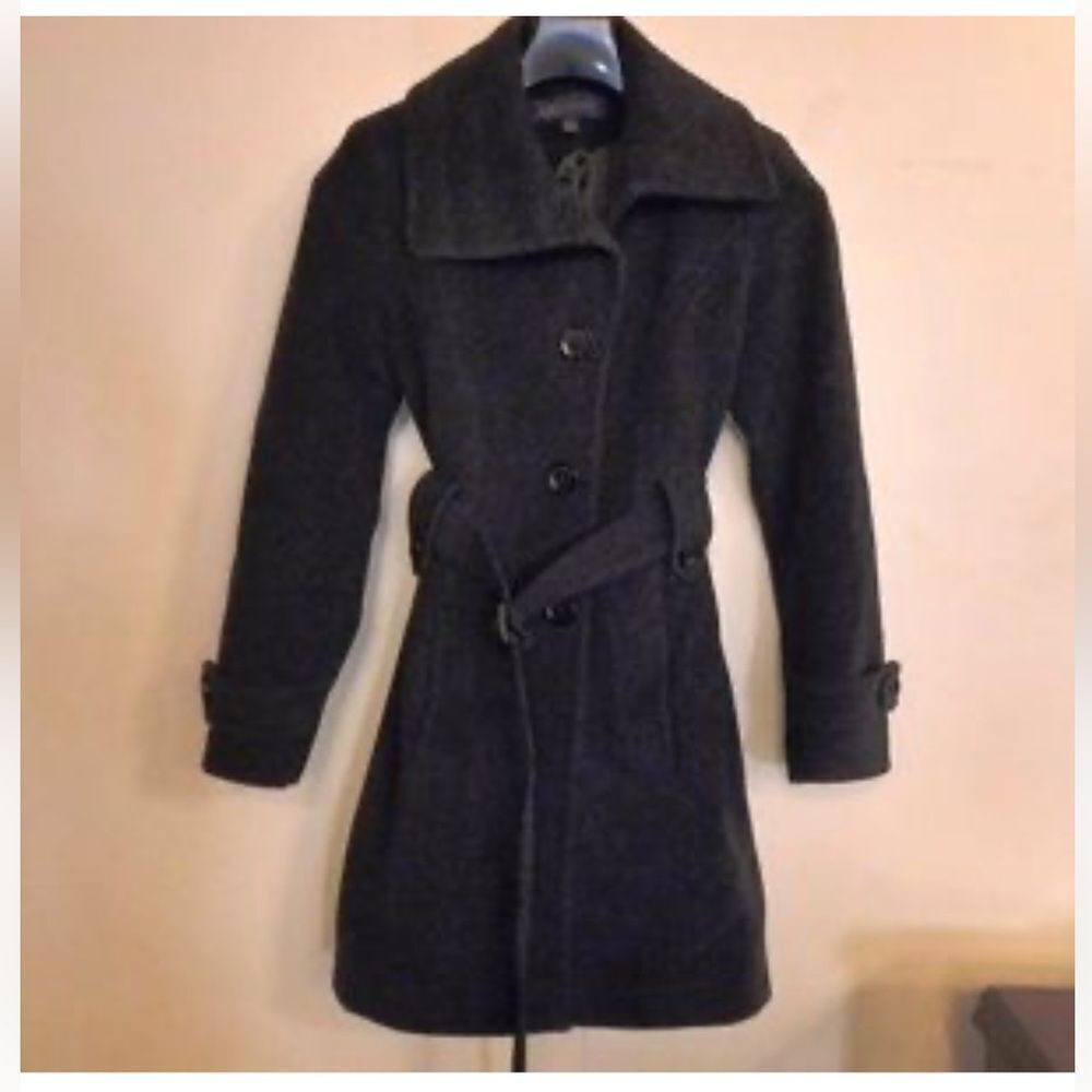Anne Klein Wool Blend Dark Gray Belted Trench Coat Size Large New Without Tags